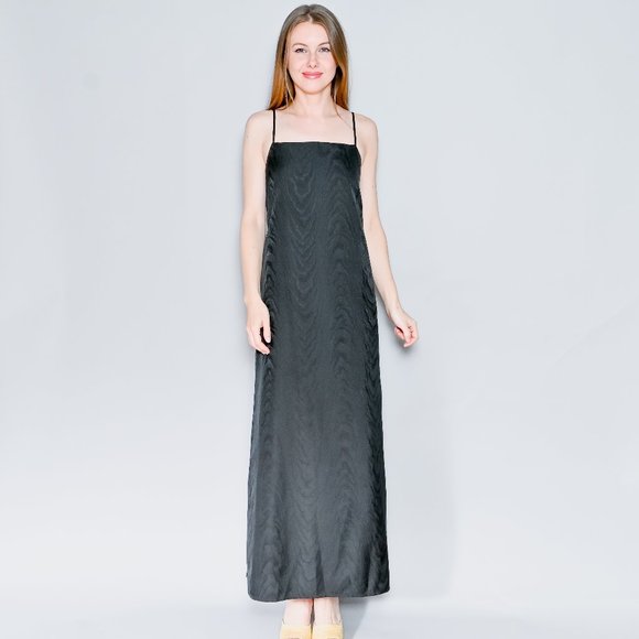 ROHE Frames Indy Noir Black Long Tank Maxi Woodgrain Moire Shine Dress S - Picture 1 of 10
